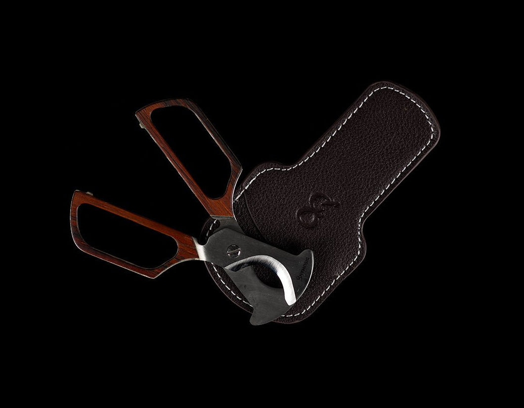 Cigar Scissors Rosewood with genuine dark brown leather sleeve