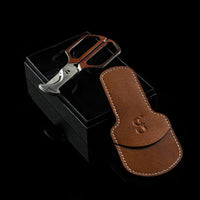 Cigar Scissors Rosewood with genuine cognac leather sleeve